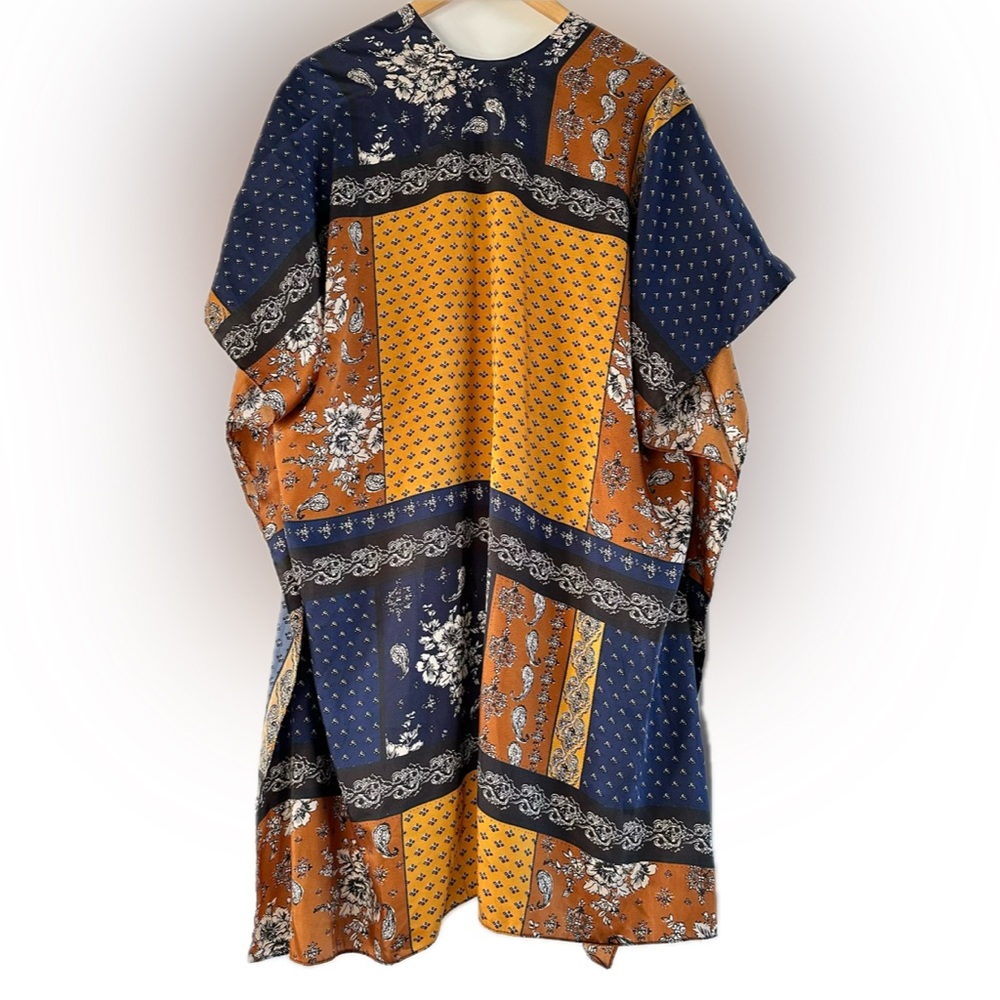 Free People Patchwork Floral Kimono in Mustard and Navy - Picture 3 of 8